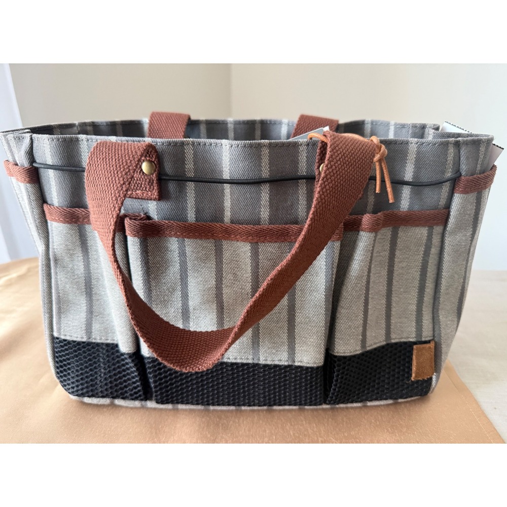 Sophie Conran Burgon & Ball Gardening Tool Bag Grey Ticking Stripe Tote NEW - Picture 2 of 12